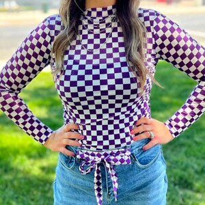Purple/White Checkered Mesh Top